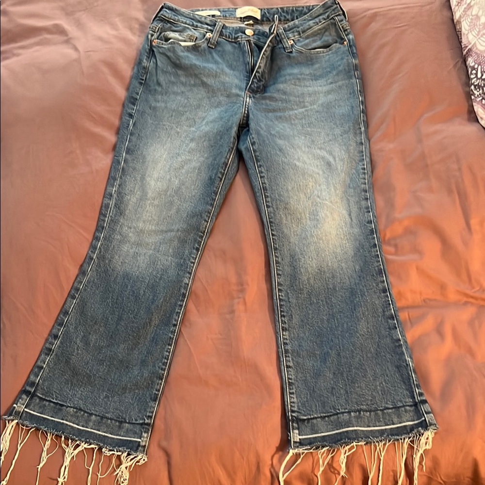 Universal Thread Blue Flare Wide Leg Jeans with Frayed Hem